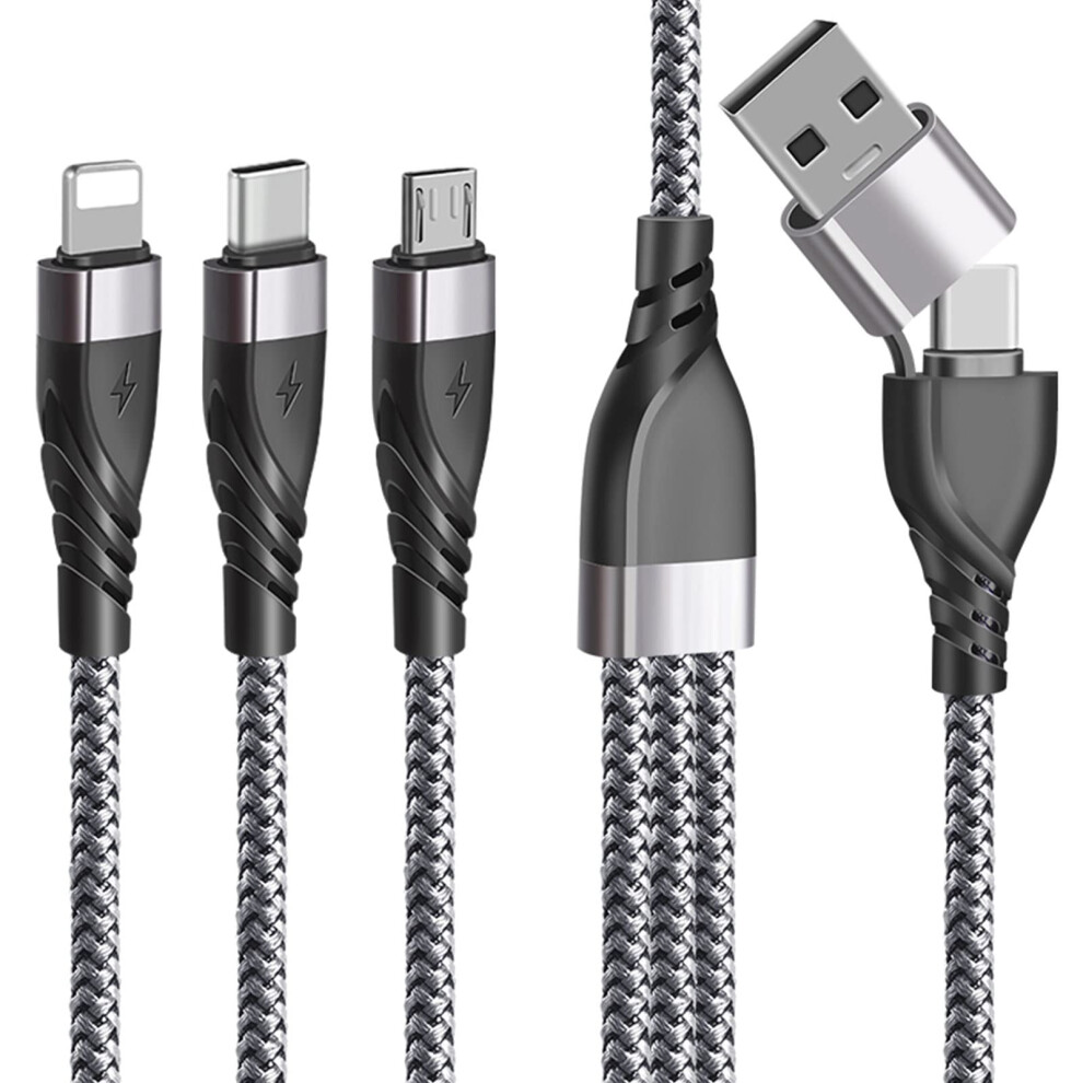 Multi Charger Cable 5 In 1, [1.2M/3A] Usb A/Usb C Fast Charging Cord Nylon Braided With Ip Micro Usb Type C Connector, Multi Charging Cable For Phone 4091475455446