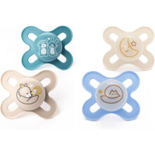 MAM Day & Night Dummies, 0-2M, 4 Pack, Orthodontic Design, Blue