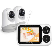 HelloBaby Baby Monitor 2 Cameras and Night Vision, 3.2" IPS Screen, No WiFi, VOX