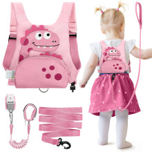 Dr.meter 3 in 1 Toddler Harness Leash, with 1.2M Anti Lost Wrist Link Cute Dinosaur Kids Safety Harness with Key Lock Child Walking Tether Strap Todd