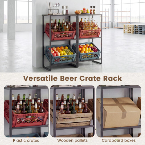 Costway 3-Tier Floor Bottle Crate Shelf for Kitchen Garage With Adjustable Angles 2