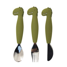 Trixie Silicone Cutlery Set 3-Pack Mr. Dino - Toddler Utensils - Soft, Durable, and Easy-to-Grip Spoon, Knive and Fork Set - Safe Tableware for Kids