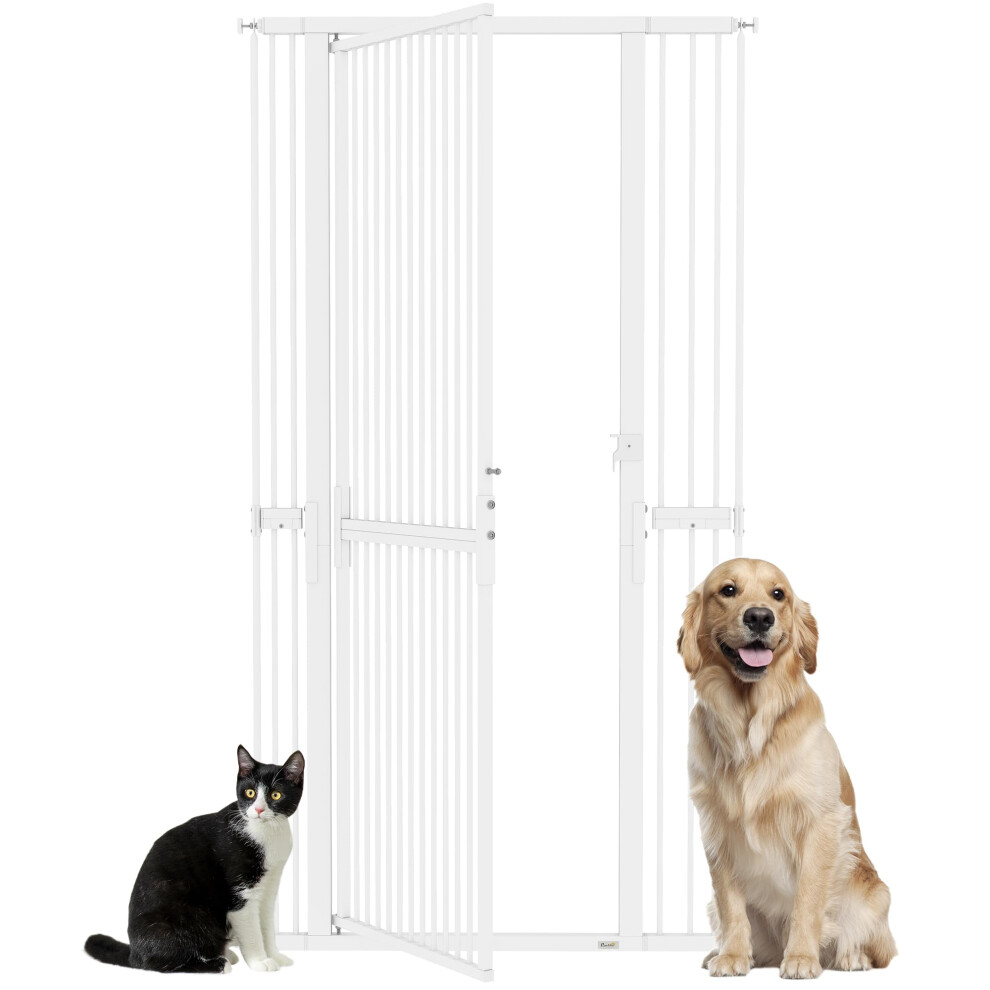 180Cm Extra Tall Pet Gate, 76-104Cm Wide Adjustable Cat Gate With 3.5 Cm Narrow Gap, Pressure Mounted No Drilling Steel Dog Gate For Doorways, Pawhut