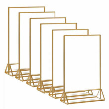 6 Pack Acrylic Display Stand With Gold Border, Picture Frames, Clear Sign Holder for Restaurant Signs, Wedding Table Numbers, Photos, Menu Holder (A5
