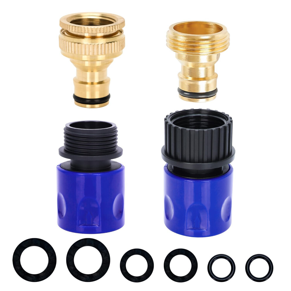 Expandable Hose Tap Connector Fitting, Outdoor Outside Tap Connector 3/4 Male Watering Nozzle Adapter & 3/4 Male Female Garden Hose Attachments Quick 8129524125272