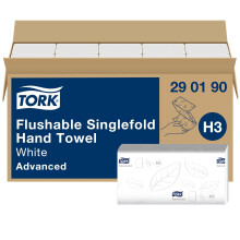 Tork Flushable Singlefold Hand Towels Advanced 290190 - H3 Advanced Folded Paper Towels for Singlefold Dispenser - Absorbent, Tear-Resistant, 2-Ply,