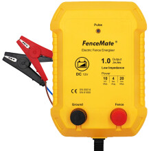 FenceMate 12V Output 1 Joule 20 km Range Electric Fence Energiser, Battery Powered Energiser Peak 10 kV to Protect Poultry and Livestock, Fencer for