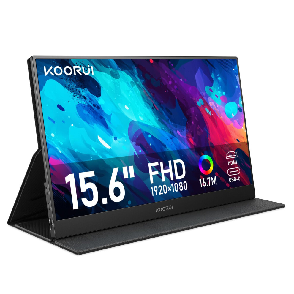 Koorui E1511a Portable Monitor, 15.6 Inch 1920 X 1080 Fhd Ips Second Screen With Built-In Speakers For Laptop, Pc, Mac, Xbox, Ps5/4, Usb Type C & Hdm 7369194192735