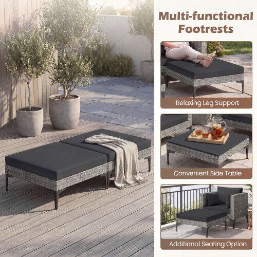 Costway 5-Piece Patio Conversation Set 2 Wicker Armchairs 2 Ottomans And Side Table 2