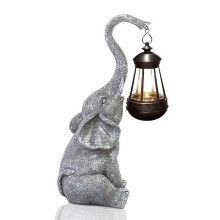 Puutarhan norsupatsas LED-aurinkokennovalolla - Säänkestävä harmaa koristeellinen figuuri