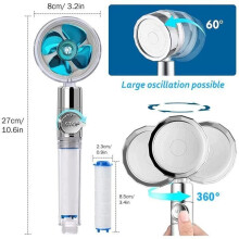 Bathroom Shower Head, Anti-Limescale Water Saving Shower Head, 360 High Pressure Swivel, 6 Replaceable PP Cotton