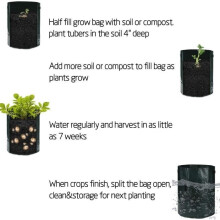 Pack of 4 10-gallon garden potato grow bags with flap and handles. Heavy-duty aerated fabric pots.