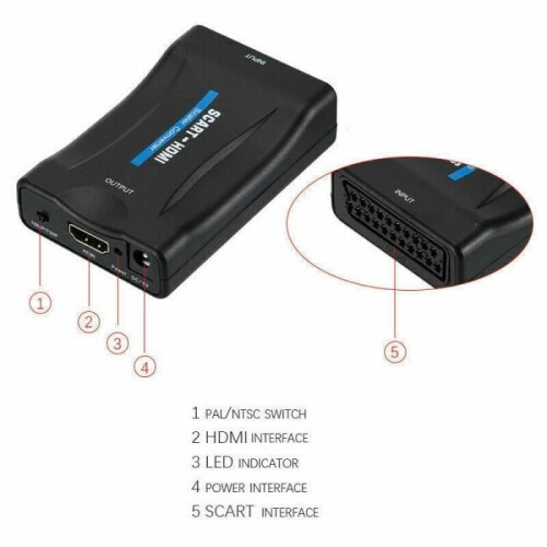 Μετατροπέας SCART σε HDMI - Προσαρμογέας - 1080P - Plug and Play - Μαύρο - Υψηλής Ποιότητας 2