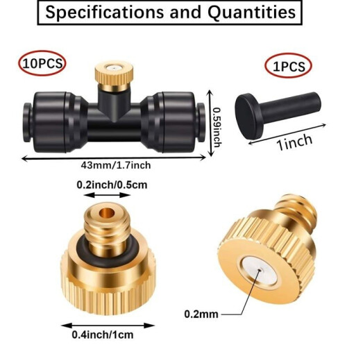 Outdoor Irrigation System Misting System Kit, Brass Spray Nozzle for Garden, Atomizer Nozzle, With 10 1