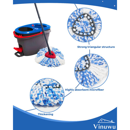 Vinuwu 5 Pack Spin Mop Heads Replacement Compatible with Vileda H2Pro, Microfiber Mop Head Refill for RinseClean 2 Tank System, Washable Reusable Mop 2