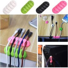 Cable Organizer - Cable Clips - Pack of 4 - Silicone - Adhesive - Black, White, Pink, Green