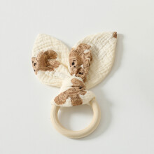 (TeddyBear)Ayudante para dormir bebé de felpa de algodón con anillo de madera y orejas de conejo para pasar la noche
