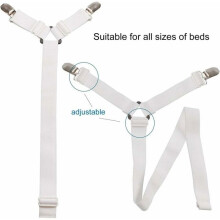 Adjustable 6-Way Elastic Fitted Sheet Straps - Fitted Sheet Fasteners for Round and Square Mattresses (White)