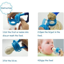 Samber 2-Pack Silicone Baby Food Feeder Pacifier with Fruit Ring, Medium, Green + Blue