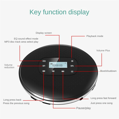 Portable CD Walkman Rechargeable Intelligent Touch Screen CD Player Digital Display Stereo Speaker for Student Black 1