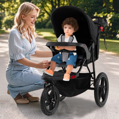 Costway Jogging Stroller Foldable Jogger with Adjustable Canopy For 0-48 Months 2