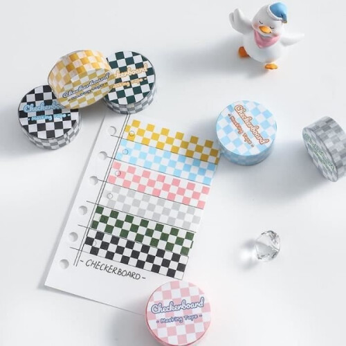 2 colored adhesive tapes - Light checkerboard pattern - Paper tape - For crafts - Black and white 2