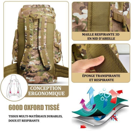 Hiking Backpack - XINXU - 80L - Waterproof - Oxford Fabric - Adjustable Straps 2