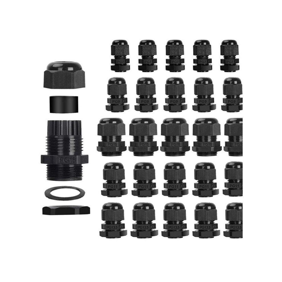25Pcs Pg7pg9pg11pg13.5pg16 Cable Glands,Waterproof Adjustable Cord Grip Cable Connector Strain Relief Wire Protectors A 4713105199550