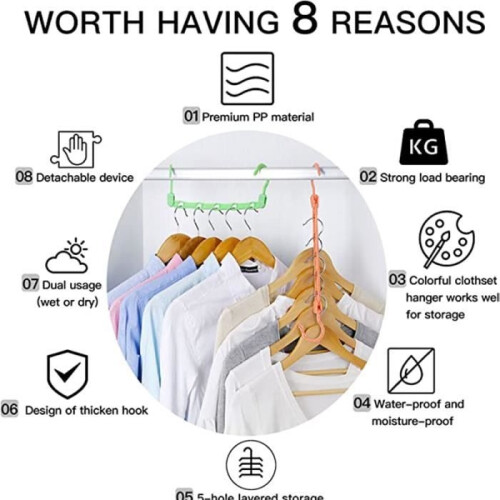 Coat rack, 12 magic hangers, non-slip and windproof storage hangers (random color) 2