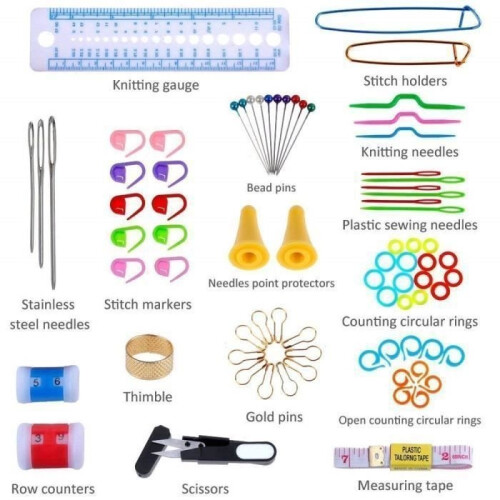100-Piece Knitting Accessories Set, 22 Aluminum Knitting Hooks, Assorted Hooks, Tools, Pink Pouch 1