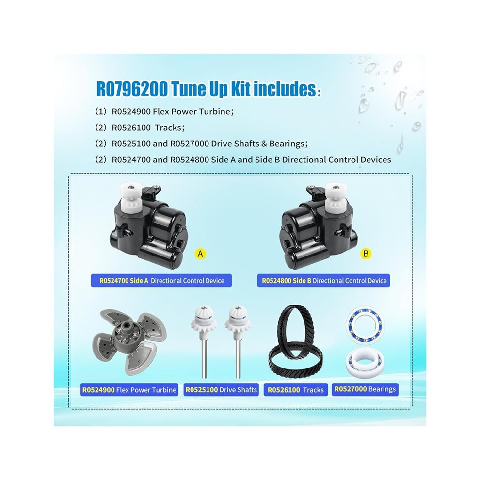 For R0796200 Mx8/Mx8 Elite Pool Cleaner Tune Kit Turbine Directional Control Devices Tracks Drive Shaft 6031866438090
