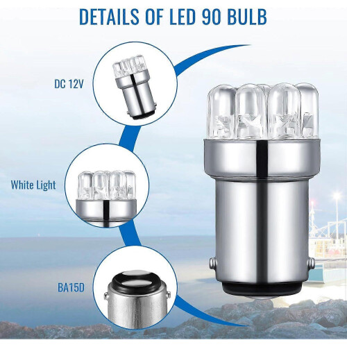 Πακέτο 4 λαμπτήρων LED BA15D για θαλάσσιες ανταλλακτικές λάμπες 90 LED για πλοήγηση 2