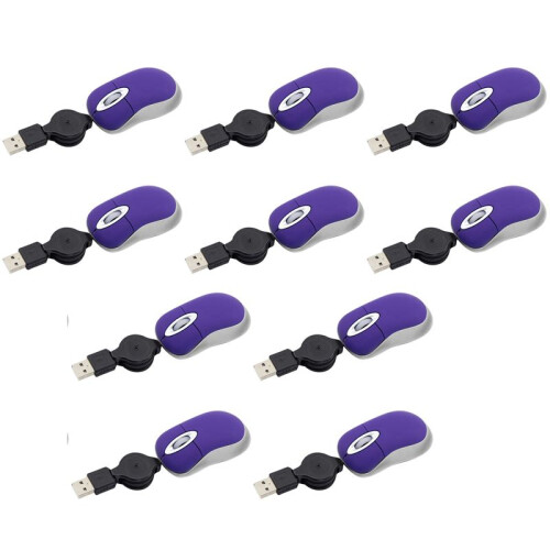 10X  USB Wired Mouse Retractable Tiny Small Mouse 1600 DPI Optical Compact Travel Mice