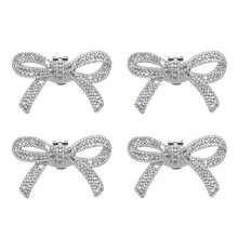 4St Crystal Rhinestones Bow Shoe Clips Wedding Bridal Shoe Buckles DIY Manual Bead High Heels Flower Decorations Silver
