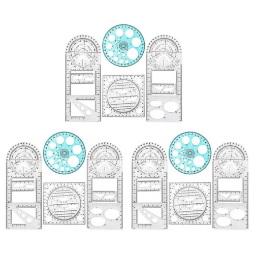 12 Pcs Multifunctional Geometric Ruler Drawing Tools Plastic Ruler Set Mathematics Measuring Circle Drawing Rulers