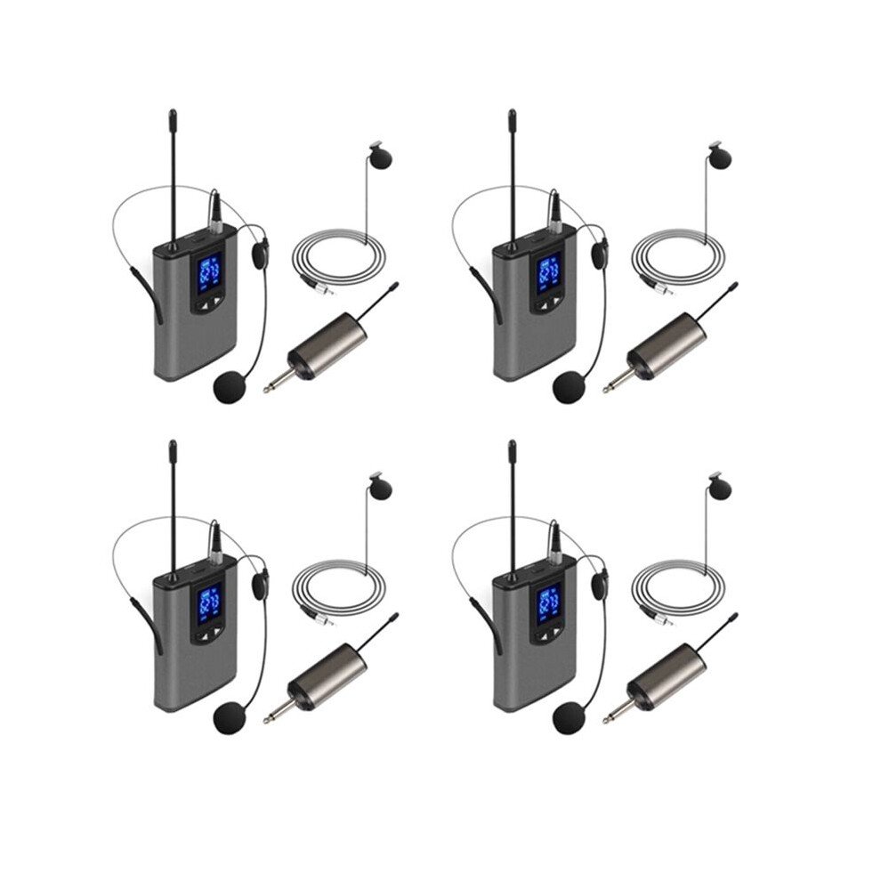 4X Uhf Portable Wireless Headset/ Lavalier Lapel Microphone With Bodypack Transmitter And Receiver 1/4 Inch Output 4711826735996
