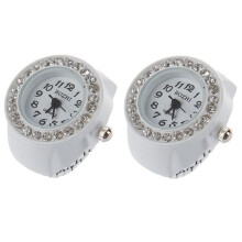 2X Finger Ring Watch Chic White Rhinestone for Ladies