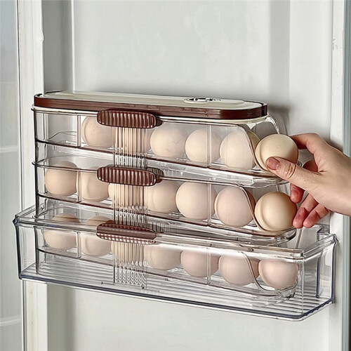 Transparent Rolling Egg Holder for Kitchen Refrigerator Side Door Stackable Fridge Organizer - 10cm Width Three Storeys 1