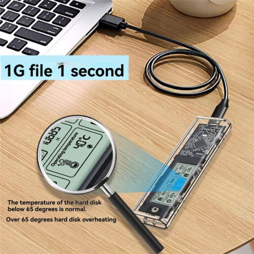 M.2 NVME/NGFF Dual Protocol SSD Enclosure Transparent Hard Drive Case USB3.2 with Intelligent Display  SSD Adapter 2