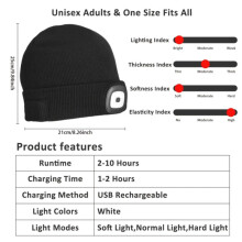 Unisex LED Beanie Hat Light USB Rechargeable Winter Flashlight Christmas Beanie with Light LED Headlamp for Men A