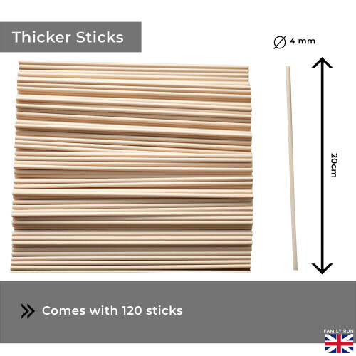 Ziffs Home 120 Natural Fibre Reed Diffuser Sticks - 20cm x 4mm - Thick Diffuser Reeds Sticks - Diffuser Sticks for Diffuser Oils Fragrance Refill - 1