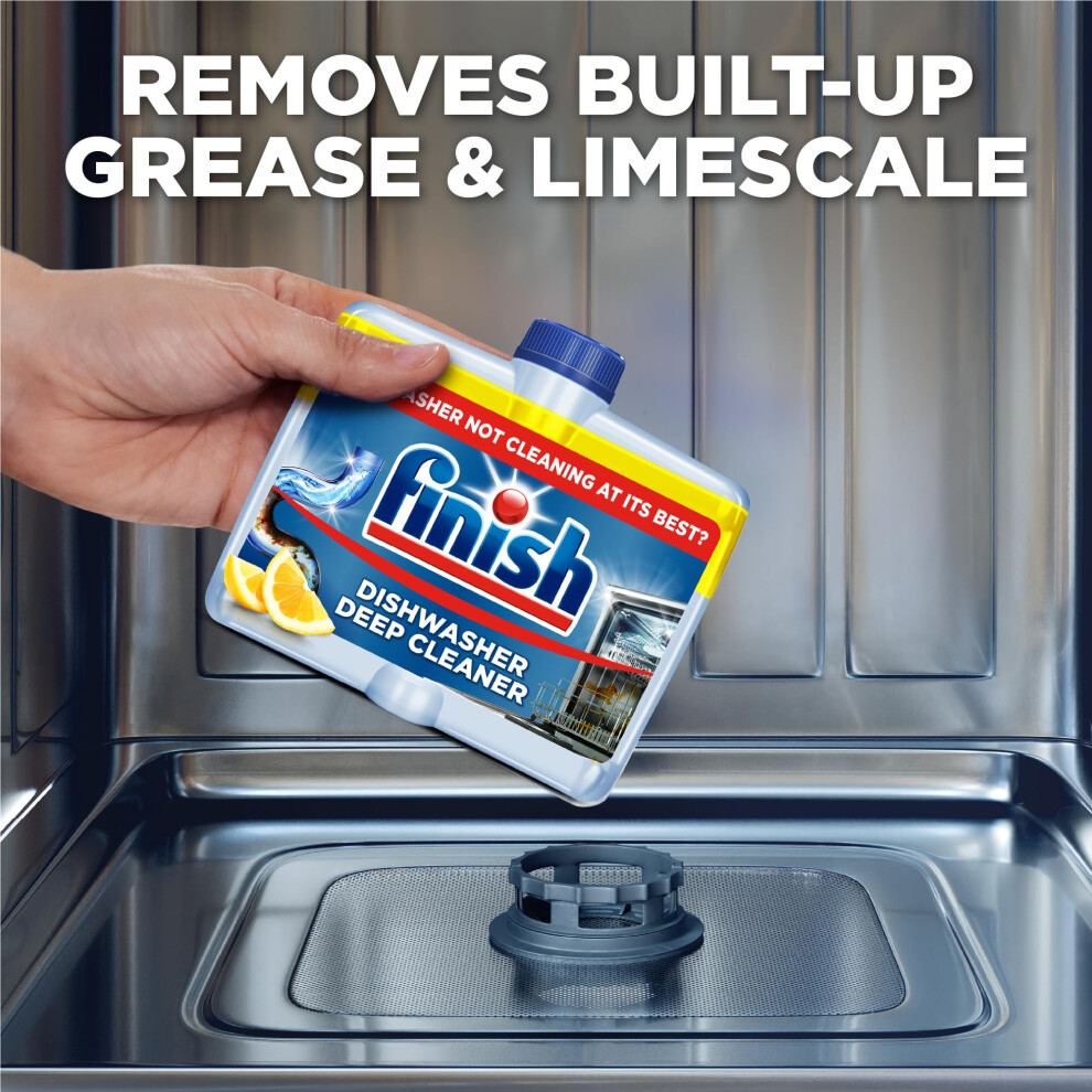 Finish , Dishwasher Cleaner, Lemon Scent, 1.0L (250Ml X 4 Pck), Removes Grease, Limescale And Dissolves Clogs, Fights Odour For A Cleaner Hygienic Dis
