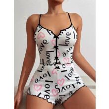 (Love, S) European and American new sexy splicing printed pajamas two-piece set women's home wear pajamas
