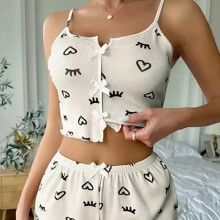 (Apricot eyelashes, XXL) European and American new sexy splicing printed pajamas two-piece set women's home wear pajamas