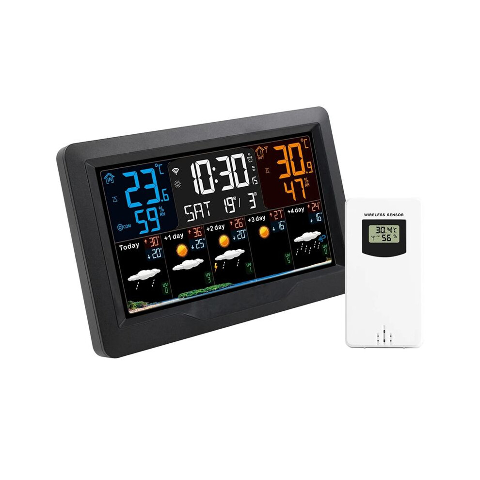 Tuya Wifi Weather Station Temperature Humidity Meter Weather Forecast Indoor Outdoor Weather Alarm Clock Eu Plug 6033986796494