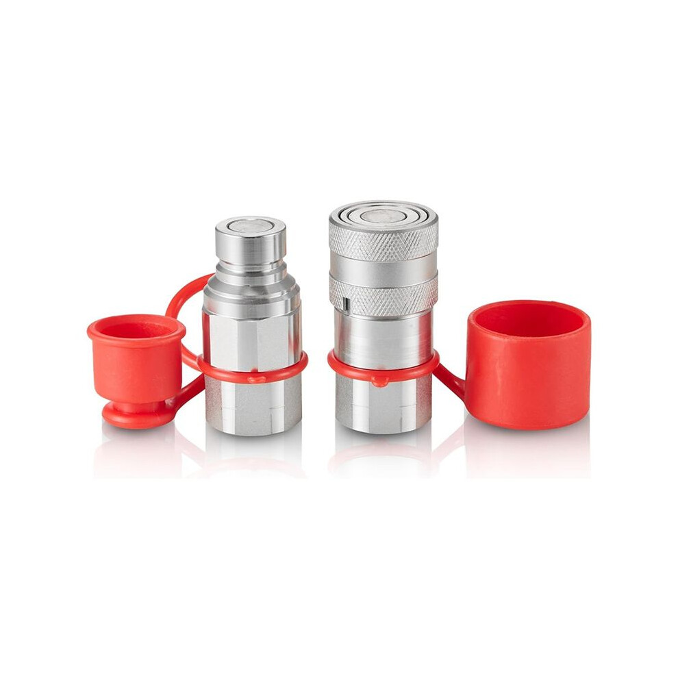 1/2 Inch Flat Face Hydraulic Couplers, 1/2 Inch Npt Skid Steer Hydraulic Quick Connect Couplers With 2 Dust Caps 4712496531178