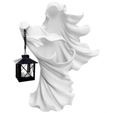 Halloween Witch Ornament with Lantern Saving Resin Statue for Garden Courtyard Decor White