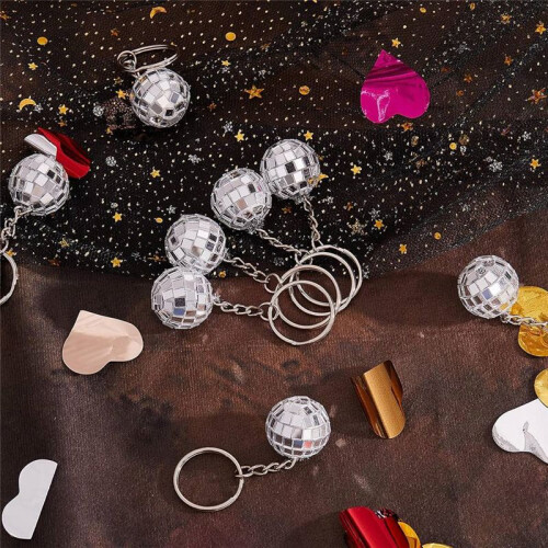 48Pcs Set Disco  Keychain Mirror Keyring Reflective  Key Chain Pendant 2