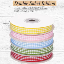 5 Color Gingham Ribbon 3/8" Plaid Ribbons for Crafts Picnic Decor Sewing Projects Hair Bows Birthday Gift Wrapping