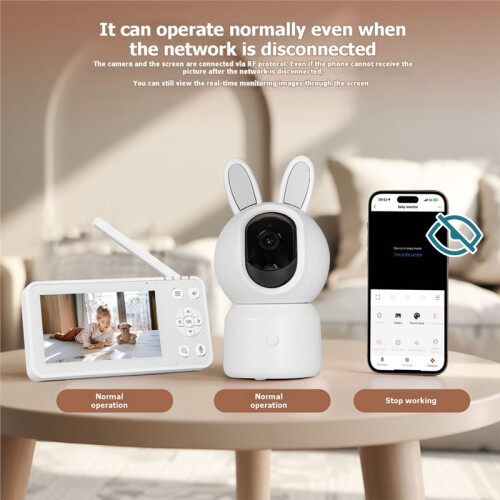 Monitor de Vídeo para Bebês de 4,5 Polegadas, Câmera de Segurança Wi-Fi de 2 MP com Temperatura, Luz Suave e Canções de Ninar para Casa. A 2